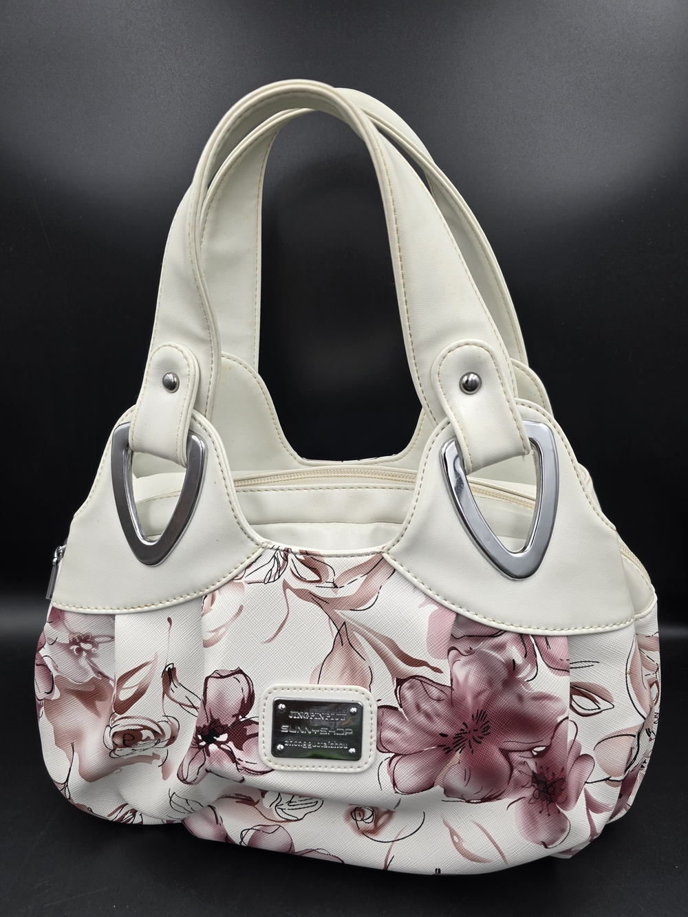 Cream and Blush Floral Satchel with Silver Accents